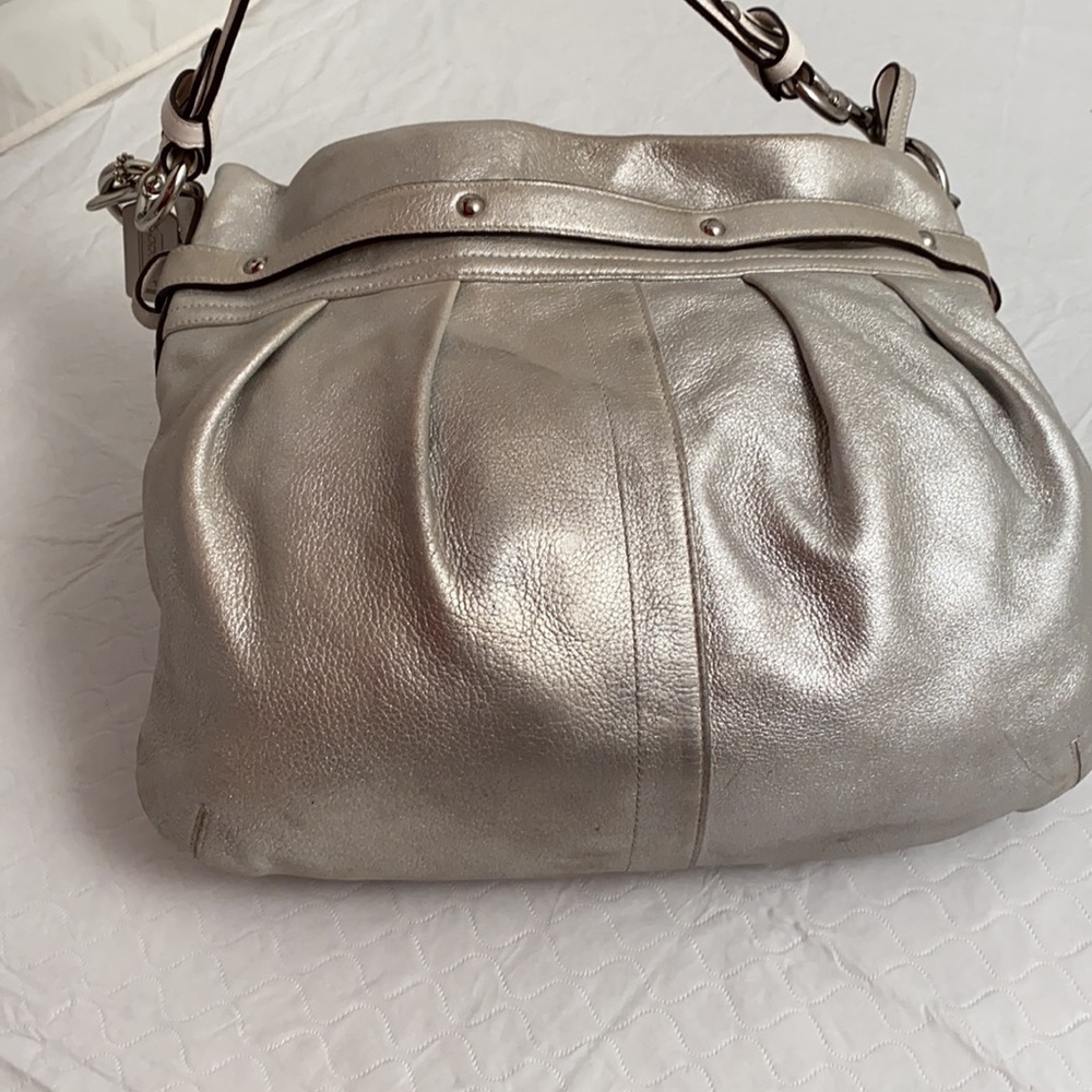 Coach silver metallic soft goat suede leather hobo bag with nickel hardware - Picture 6 of 15